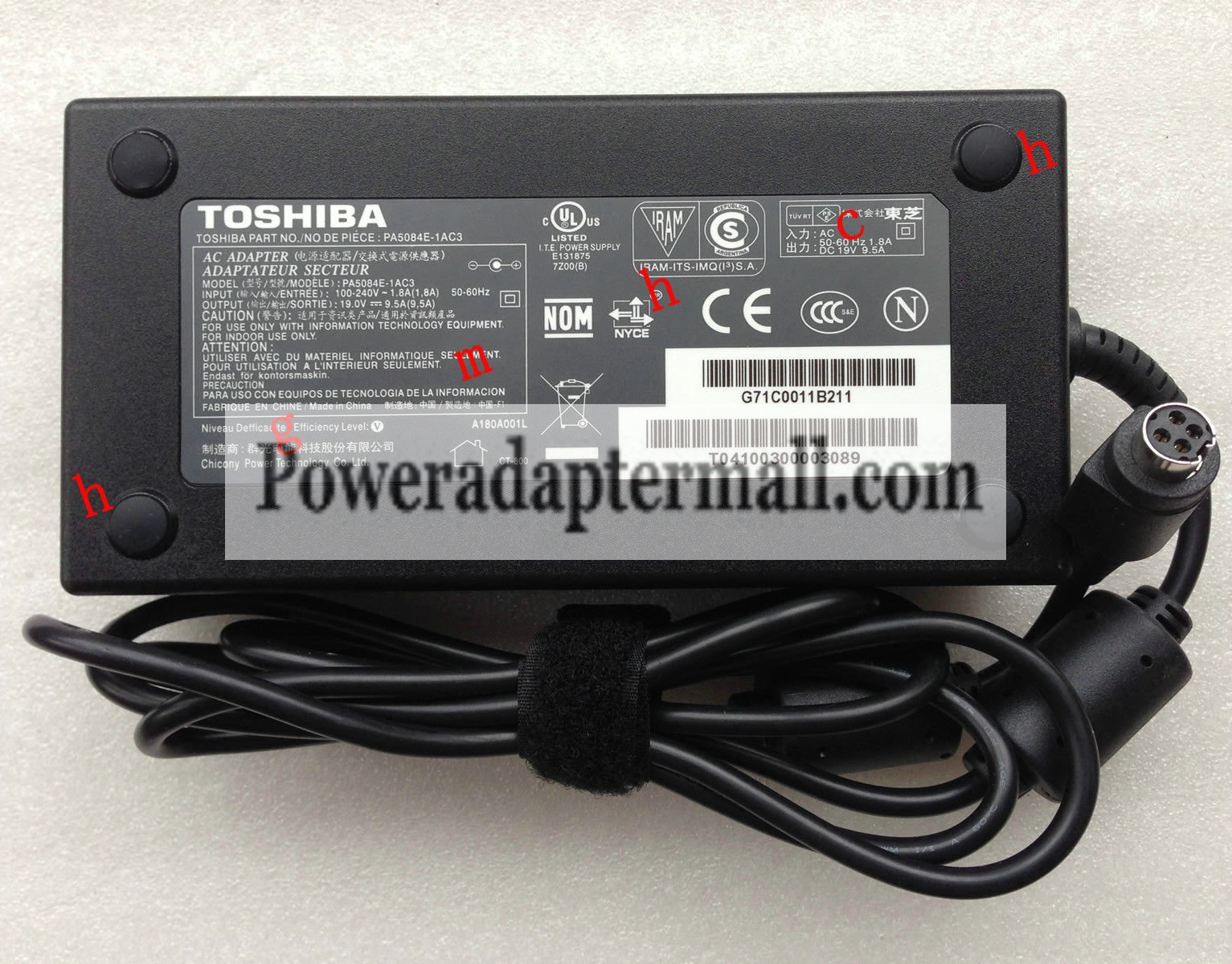 Original 19V 9.5A Toshiba PA5084U-1AC3 PA5084A-1AC3 AC Adapter - Click Image to Close